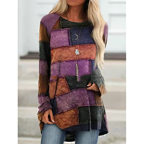 

Women's Geometric Women's Hoodies Long Sleeve Sweater Cardigans Crew Neck Fall Spring Purple