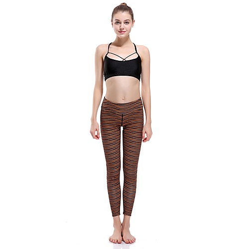 

Women's Casual Yoga Comfort Daily Gym Leggings Pants Lines / Waves Multi Color Ankle-Length Stripe Patchwork Brown