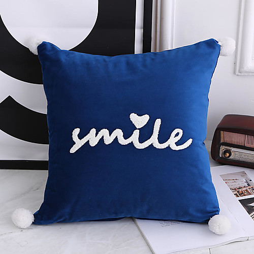 

Netherlands Velvet Solid Colored Embroidered Big hairball Pillow Case Cover Living Room Bedroom Sofa Cushion Cover Modern Sample Room Cushion Cover