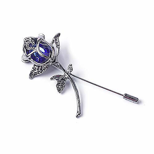 

rhinestone rose flower brooch.crystal lapel pin brooch, classy flowers tie pin for women men girl boutonniere suit pins (blue)