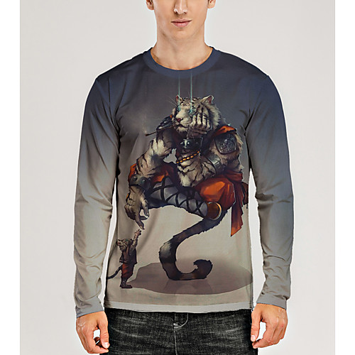 

Men's T shirt 3D Print Graphic 3D Animal Print Long Sleeve Daily Tops Gray