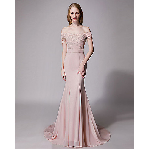 

Mermaid / Trumpet Sweetheart Neckline Court Train Chiffon / Lace Bridesmaid Dress with Lace / Sash / Ribbon