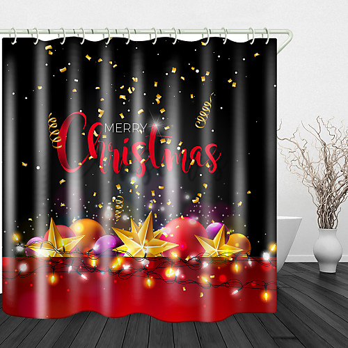 

Colorful Christmas Print Waterproof Fabric Shower Curtain For Bathroom Home Decor Covered Bathtub Curtains Liner Includes With Hooks
