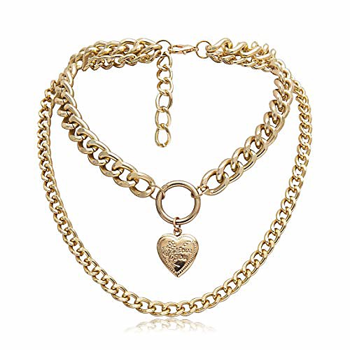 

gold choker necklaces chunky heart pendant choker simple chain jewelry for women and girls (gold)