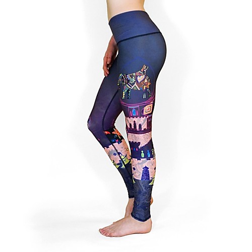 

Women's Basic Casual Comfort Daily Gym Leggings Pants Patterned Elephant Calf-Length Patchwork Print Gradient blue