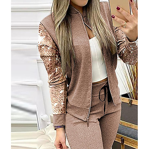 

Women's Streetwear Print Plain Casual / Daily Work Two Piece Set Blouse Shirt Pant Sequins Patchwork Tops