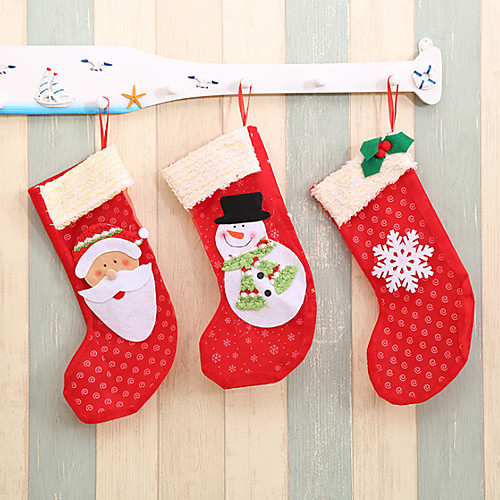 

Christmas Stockings Fabric Santa Claus Sock Gift Kids Candy Bag Snowman Snowflakes Pocket Hanging Xmas Trees Ornaments 3pcs