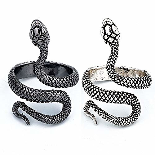 

Snake Finger Ring Antique Cocktail Ring Animal Personality Retro Punk Rock Fashion Jewelry for Women Men Black Antique Silver)