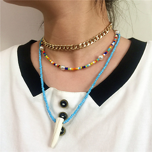 

Women's Pendant Necklace Chains Stacking Stackable Friends Vertical / Gold bar Precious Joy Blessed Fashion Punk Trendy Hip Hop Pearl Glass Stone Rainbow 50 cm Necklace Jewelry 3pcs For Party Evening