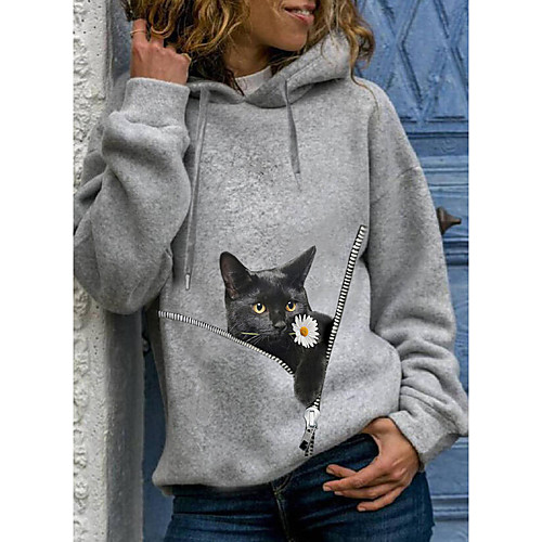 

Women's Hoodie Pullover Cat Graphic 3D Daily 3D Print Basic Casual Hoodies Sweatshirts Yellow Gray Black