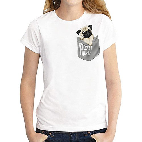 

Women's T shirt Dog 3D Graphic Prints Print Round Neck Basic Tops 100% Cotton White Black