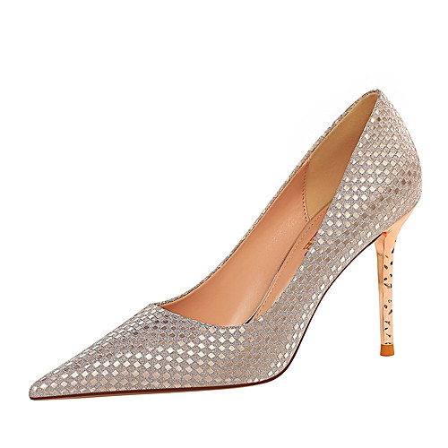 

Women's Heels Stiletto Heel Pointed Toe Sexy Party & Evening PU Sequin Solid Colored Light Grey Champagne Gold