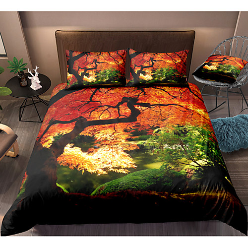 

Forest Print 3-Piece Duvet Cover Set Hotel Bedding Sets Comforter Cover with Soft Lightweight Microfiber, Include 1 Duvet Cover, 2 Pillowcases for Double/Queen/King(1 Pillowcase for Twin/Single)