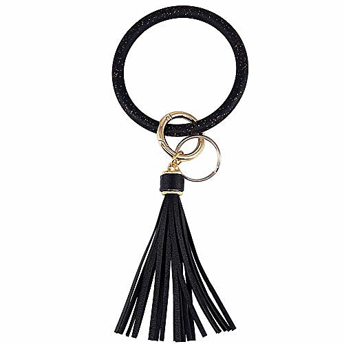 

silicone bangle key ring wrist keychain bracelet round key rings for women girl (marble black-1)