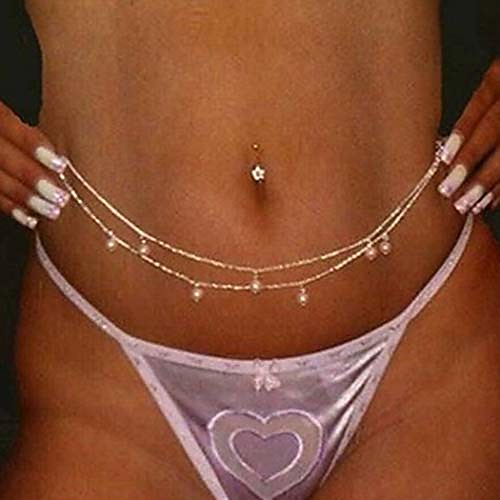 

boho waist chains pearl beach body chain fashion body accessories jewelry for women and girls (silver)