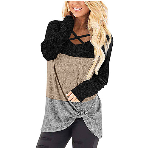 

Women's Color Block Letter Women's Hoodies Long Sleeve Sweater Cardigans Crew Neck Fall Spring Black Blue Red