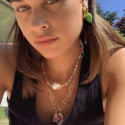 

Women's Choker Necklace Beaded Necklace Fancy Friends Rainbow Precious Joy Lucky Simple Unique Design Fashion Rock Pearl Glass Alloy Rainbow 42 cm Necklace Jewelry 1pc For New Baby Street Gift Beach
