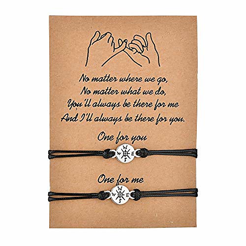 

pinky pomise distance matching bracelets for best friends couple family women mens teen girls handmade braided sunflower bracelet wish jewelry (compass)