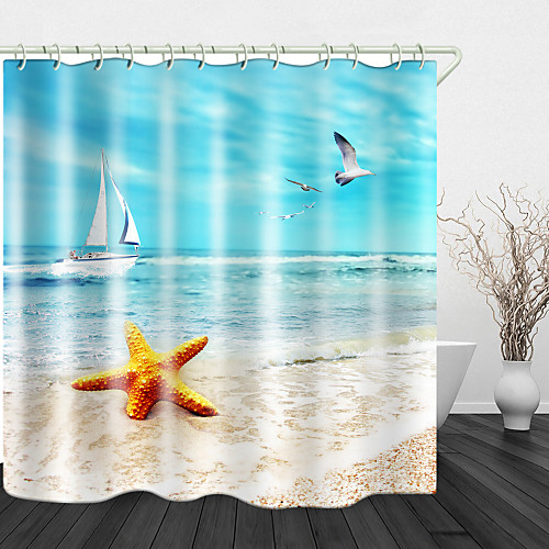 

Seagull On The Beach Print Waterproof Fabric Shower Curtain For Bathroom Home Decor Covered Bathtub Curtains Liner Includes With Hooks 72 Inch