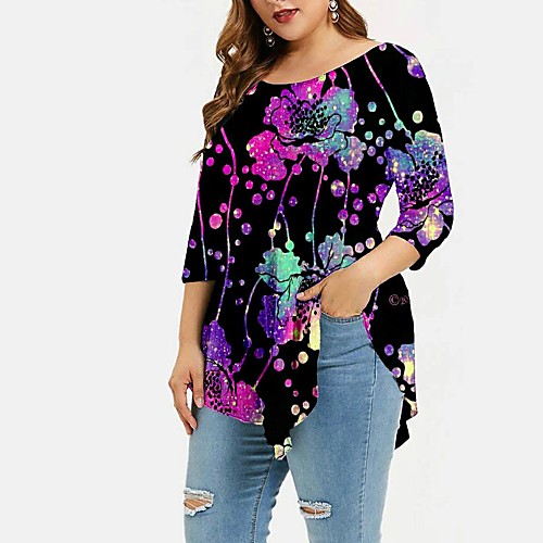 

Women's Plus Size Tops T shirt Color Gradient Print Long Sleeve Round Neck Big Size / Loose