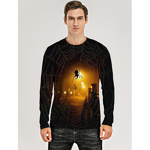 

Men's T shirt 3D Print Graphic 3D Animal Print Long Sleeve Daily Tops Casual Yellow