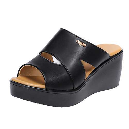 

Women's Sandals Wedge Heel Peep Toe Wedge Sandals Classic Daily PU Solid Colored White Black Red