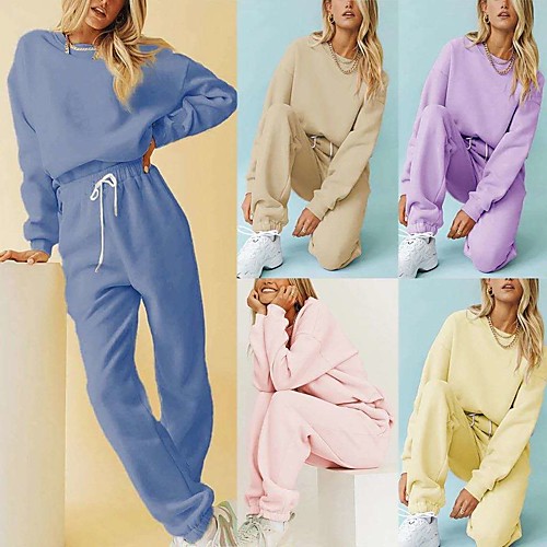 

Women's 2 Piece Tracksuit Sweatsuit Street Casual 2pcs Winter Long Sleeve Fleece Thermal Warm Breathable Soft Fitness Gym Workout Running Active Training Exercise Sportswear Solid Colored Normal