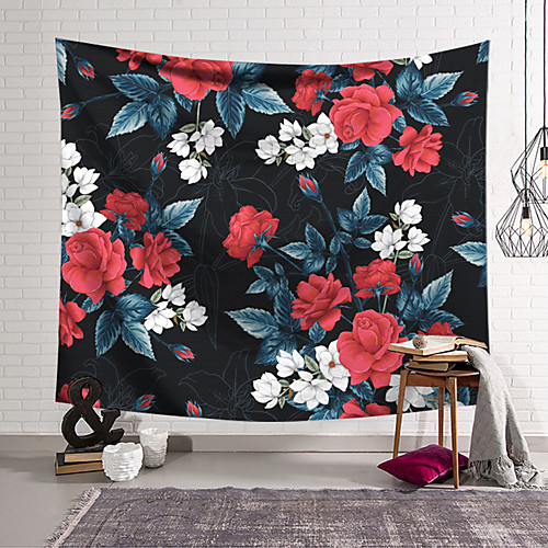 

Wall Tapestry Art Deco Blanket Curtain Hanging Home Bedroom Living Room Dormitory Decoration Polyester Fiber Plant Red and White Painted Flowers
