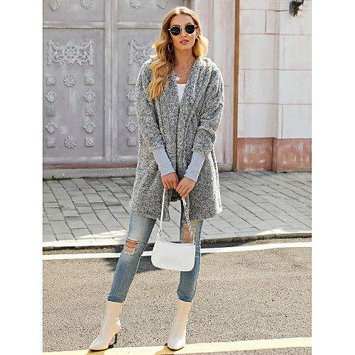 

Women's Coat Daily Fall & Winter Long Coat Loose Sophisticated Jacket Long Sleeve Solid Colored Dark Gray / Going out