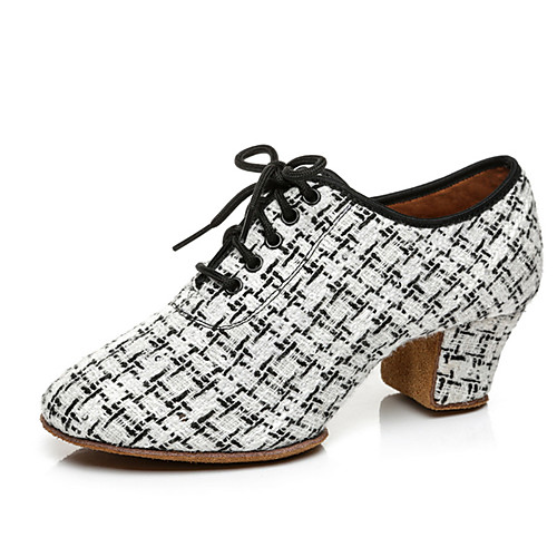 

Women's Latin Shoes Modern Shoes Heel Thick Heel White Black Lace-up Adults'