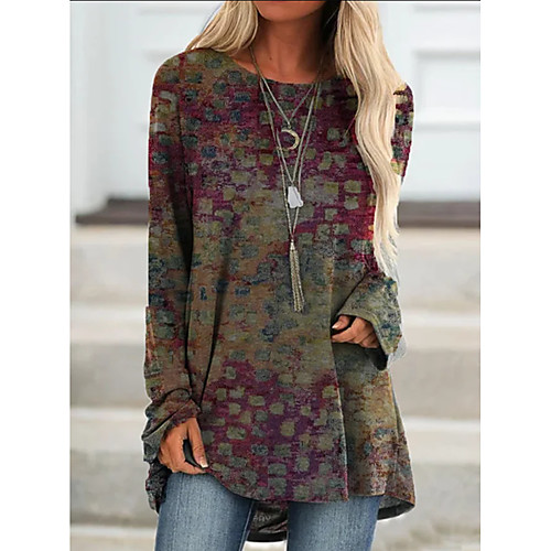 

Women's Geometric Women's Hoodies Long Sleeve Sweater Cardigans Crew Neck Fall Winter Blue Purple Red