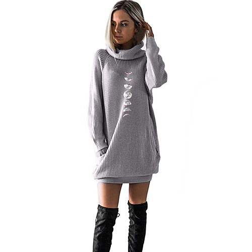 

Women's T shirt Dress Graphic Prints Long Sleeve Cowl Neck Tops Black Wine Camel