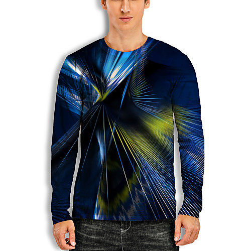 

Men's T shirt 3D Print Graphic Optical Illusion 3D Print Long Sleeve Daily Tops Casual Blue-Green