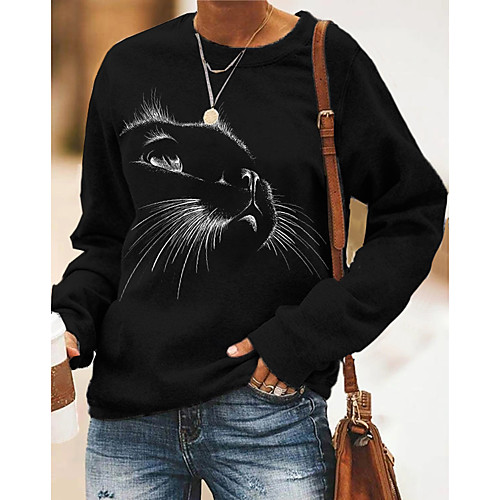 

Women's Hoodie Sweatshirt Cat Graphic Print Daily Other Prints Basic Casual Hoodies Sweatshirts Black