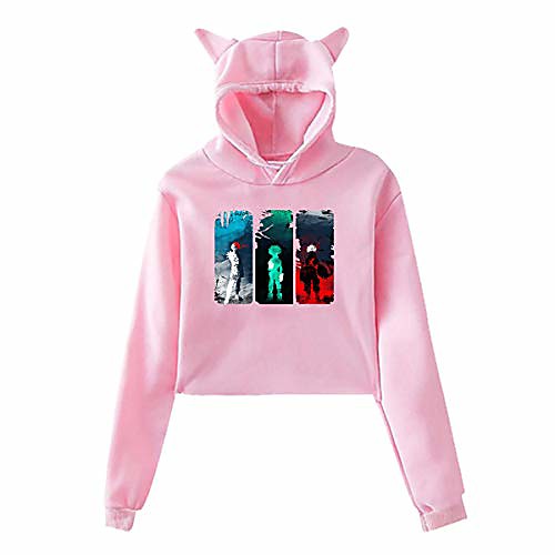 

womens hoodie my hero academia cute cat ears cropped hoodie long sleeve short hoody for teenage girls l pink