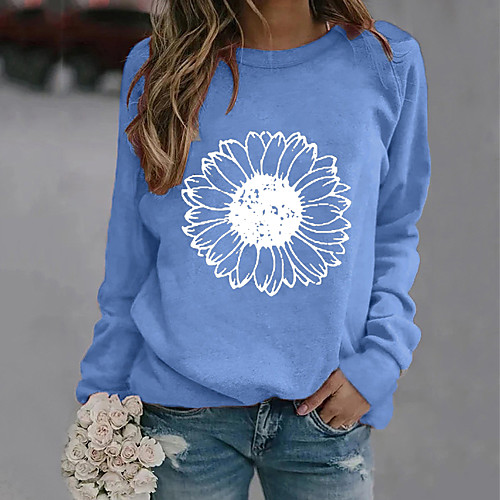 

Women's Hoodie Sweatshirt Floral Graphic Geometric Casual Hoodies Sweatshirts Blue Yellow Wine