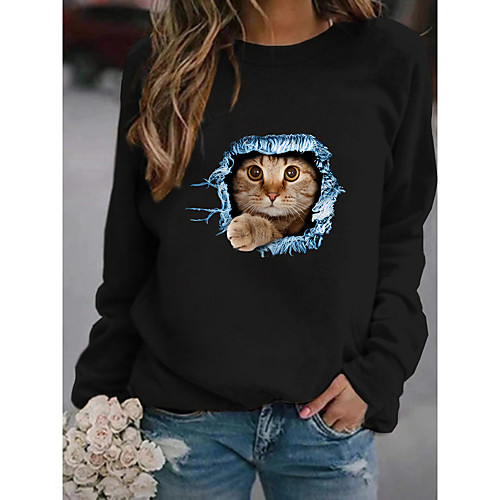 

Women's Hoodie Sweatshirt Cat Graphic 3D Print Daily 3D Print Basic Casual Hoodies Sweatshirts Black