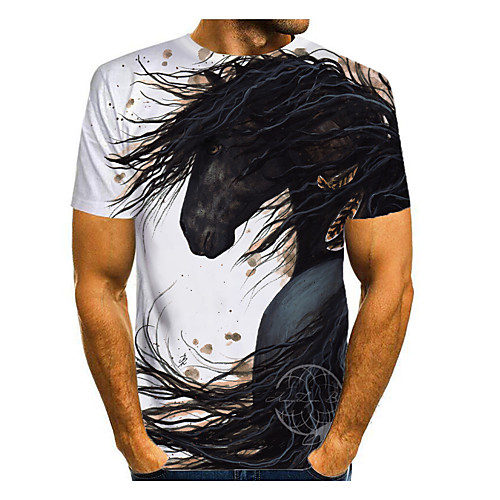 

Men's T shirt 3D Print Graphic 3D Animal Print Short Sleeve Daily Tops Black / White