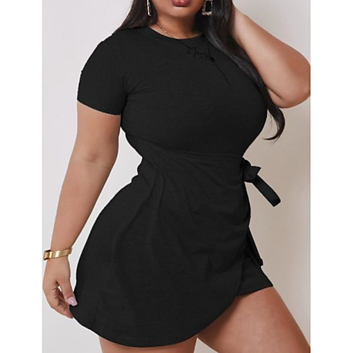 

Women's Sheath Dress Short Mini Dress Black Short Sleeve Solid Color Patchwork Fall Summer Round Neck Casual Skinny 2021 L XL XXL 3XL 4XL