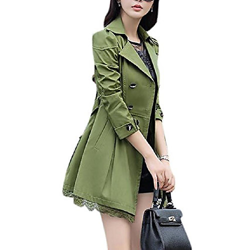 

women's elegant double breasted lace hem trench coat jacket green