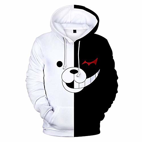

black white bear hoodies pullover zipper jacket uniform danganronpa monokuma cosplay costumes unisex anime game casual long sleeve sweatshirts unisex