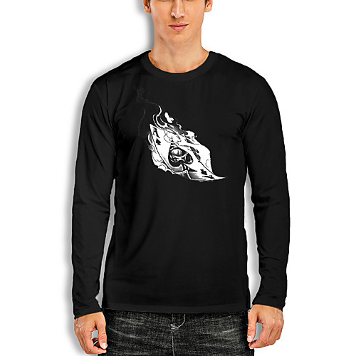 

Men's T shirt Other Prints Graphic Print Long Sleeve Daily Tops Cotton Basic White Black Red