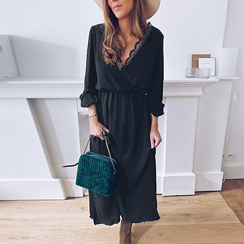 

Women's Swing Dress Maxi long Dress Black Long Sleeve Solid Color Fall Winter Casual Loose 2021 S M L XL