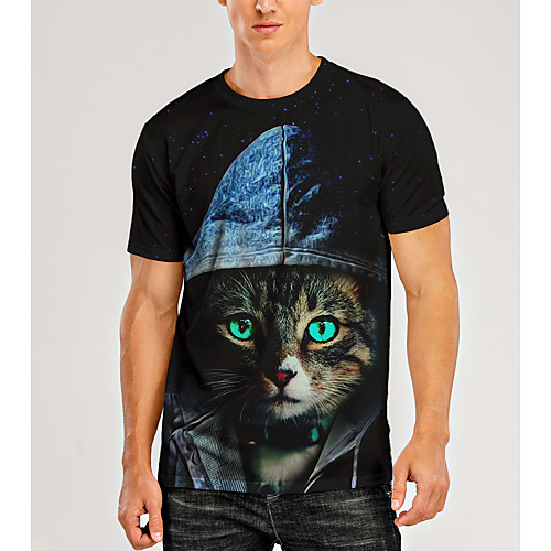 

Men's T shirt 3D Print Graphic 3D Animal Print Short Sleeve Daily Tops Black