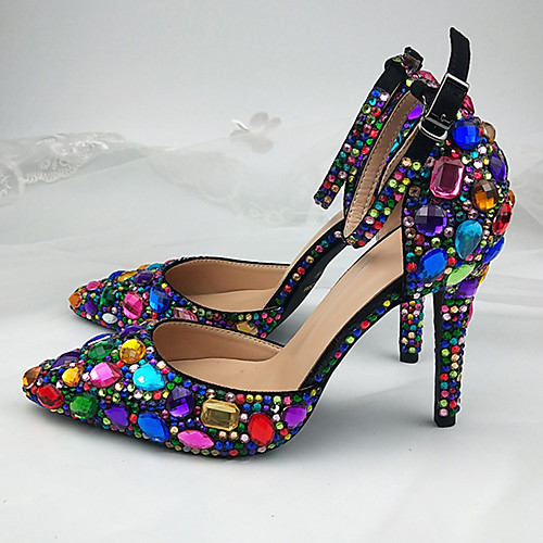 

Women's Wedding Shoes Stiletto Heel Pointed Toe Wedding Pumps Vintage Sexy Minimalism Wedding Party & Evening PU Rhinestone Sparkling Glitter Buckle Camouflage Solid Colored Black Blue Pink