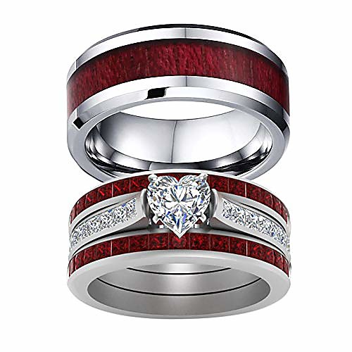 

realdo couple ring wood grain titanium steel heart three layer ring set heart ring women engagement wedding jewelry