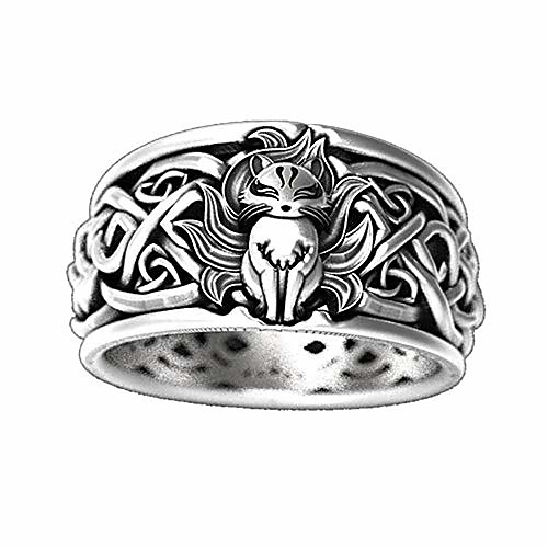 

men's ring nine-tailed fox celtic knot ring band finger statement rings retro vintage punk hip hop silver color biker cocktail party jewelry anime fans gift for men women