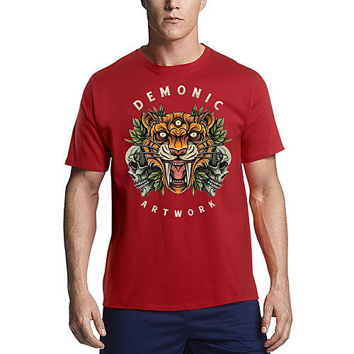 

Men's T shirt Other Prints Graphic Animal Print Short Sleeve Daily Tops Cotton Basic White Black Red