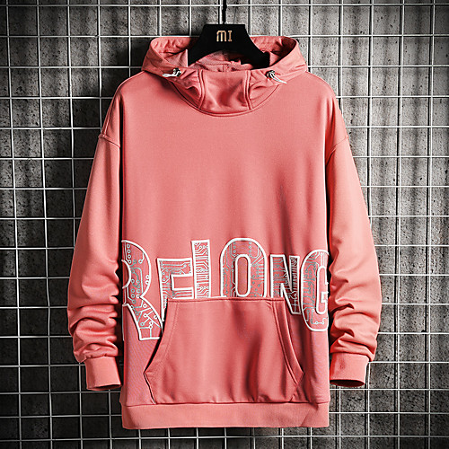 

Men's Pullover Hoodie Sweatshirt Letter Hooded Casual Hoodies Sweatshirts Long Sleeve Loose Blushing Pink Gray Black