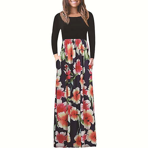 

Women's Swing Dress Maxi long Dress Yellow Green Black Red Long Sleeve Print Fall Winter Casual 2021 S M L XL XXL 3XL